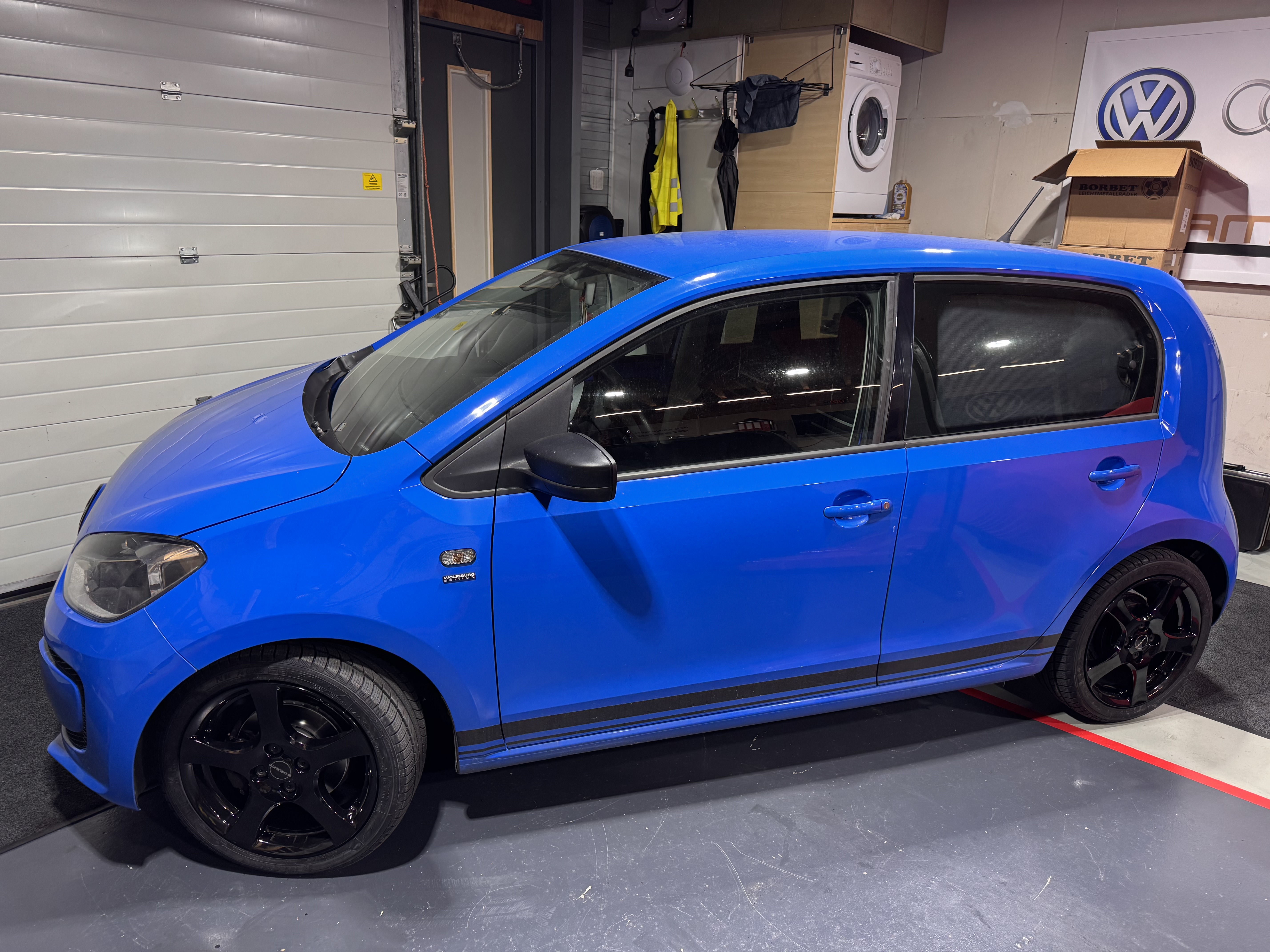Blue Up! side profile in workshop